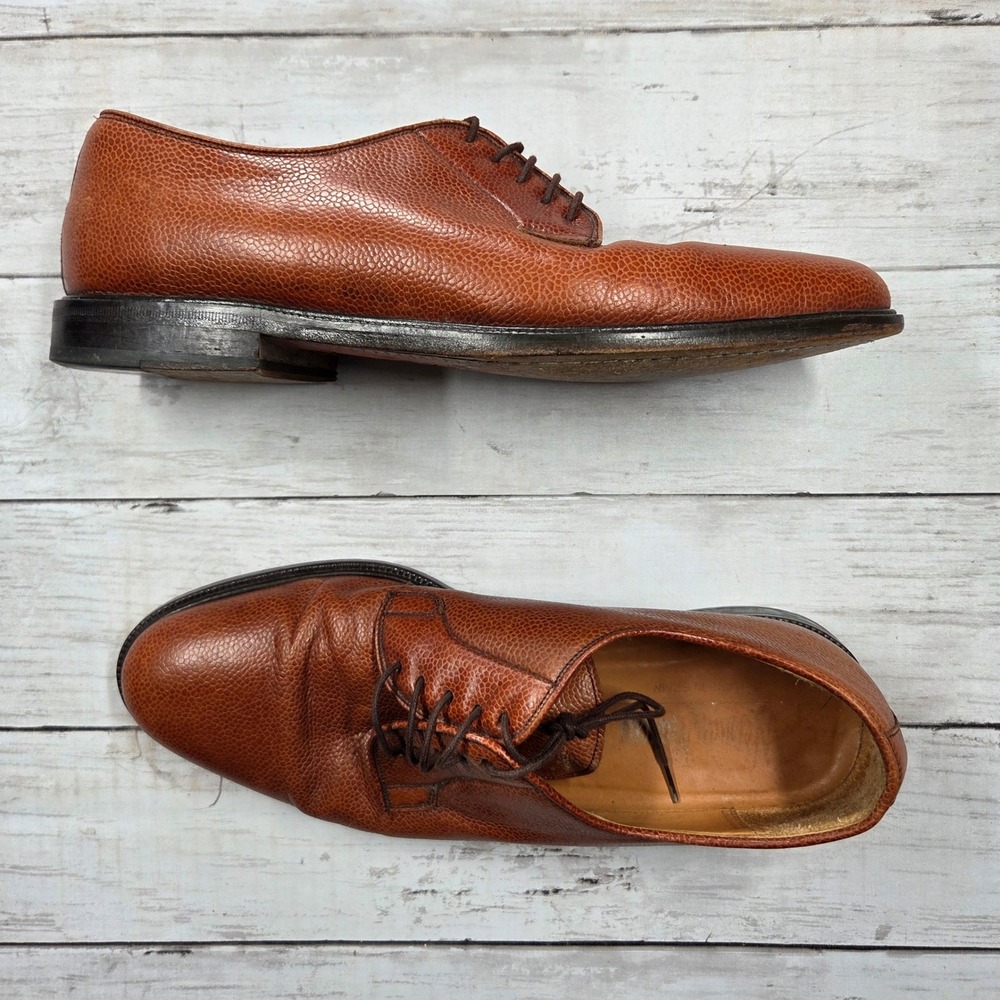 Neiman Marcus Oxford Shoes Mens 8M Brown Pebbled Leather Lace‎ Up Made in Spain